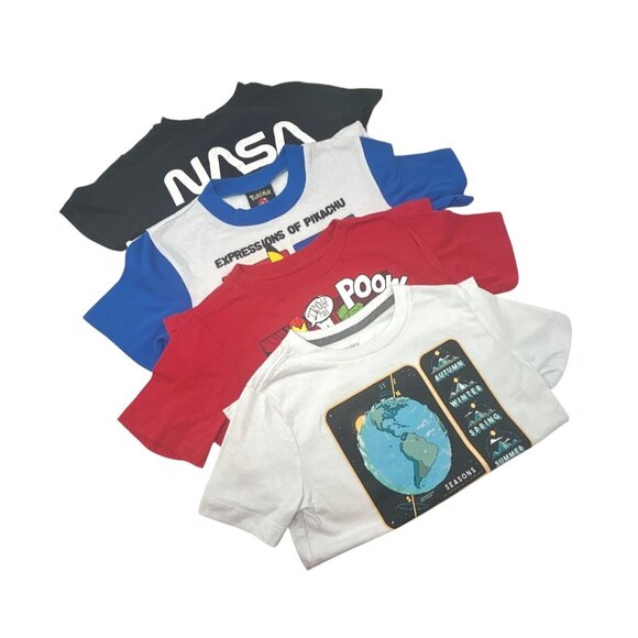 Boy's Clothes - 4 Graphic T-Shirts - Black, Red, 2‎ White - Sizes - XS and 5 - Picture 1 of 11